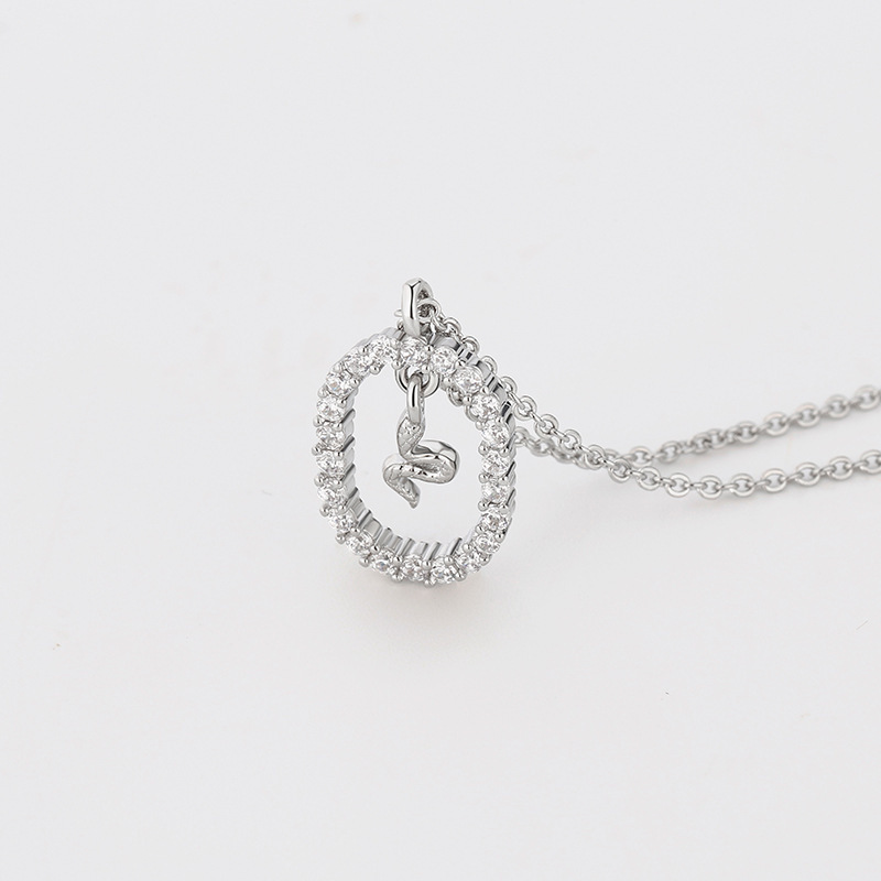 Spirit snake oval zircon necklace white gold