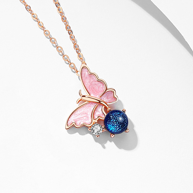 D0860 Bee Media Butterfly Necklace (Rose Gold)