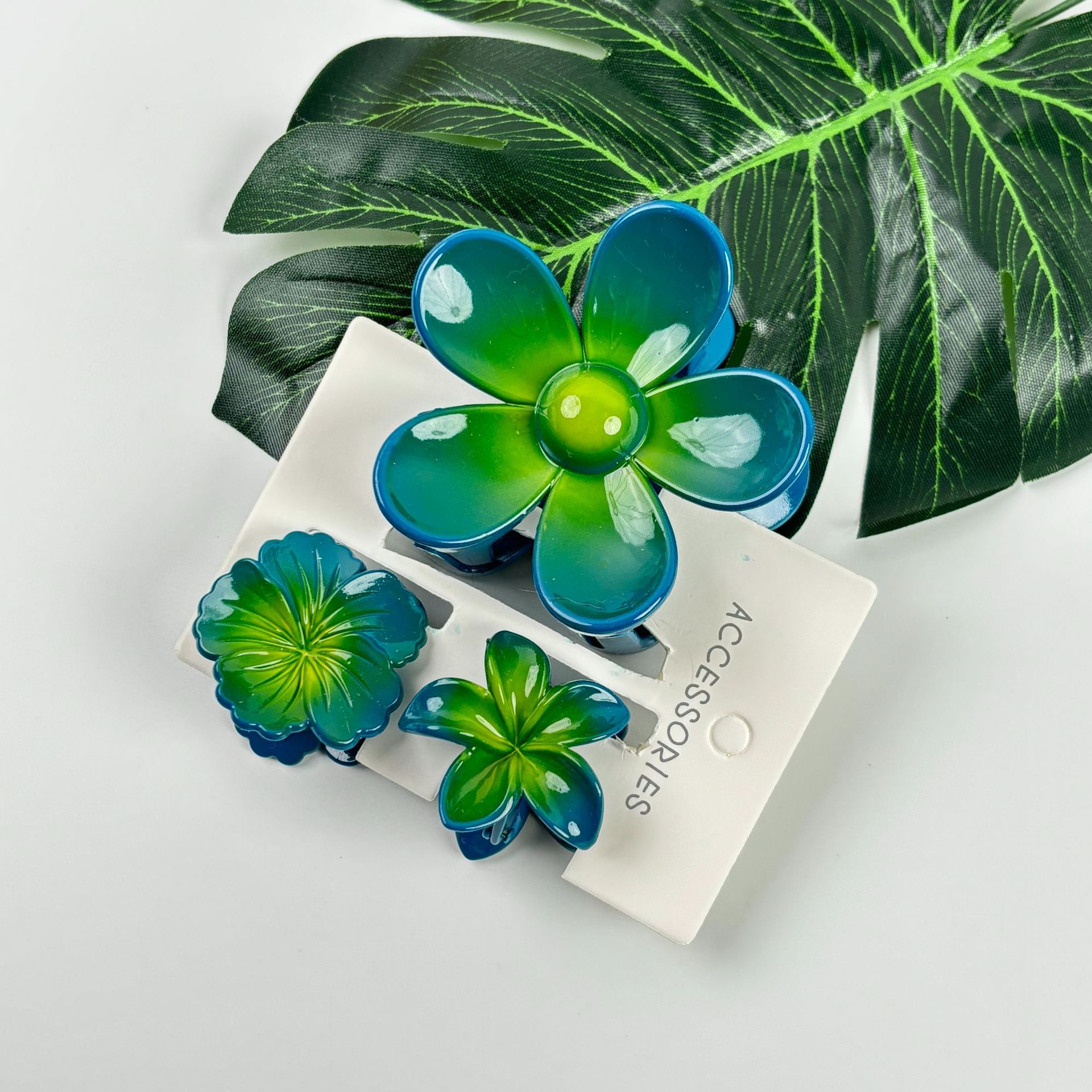 Five-petal flower three-piece set (blue)