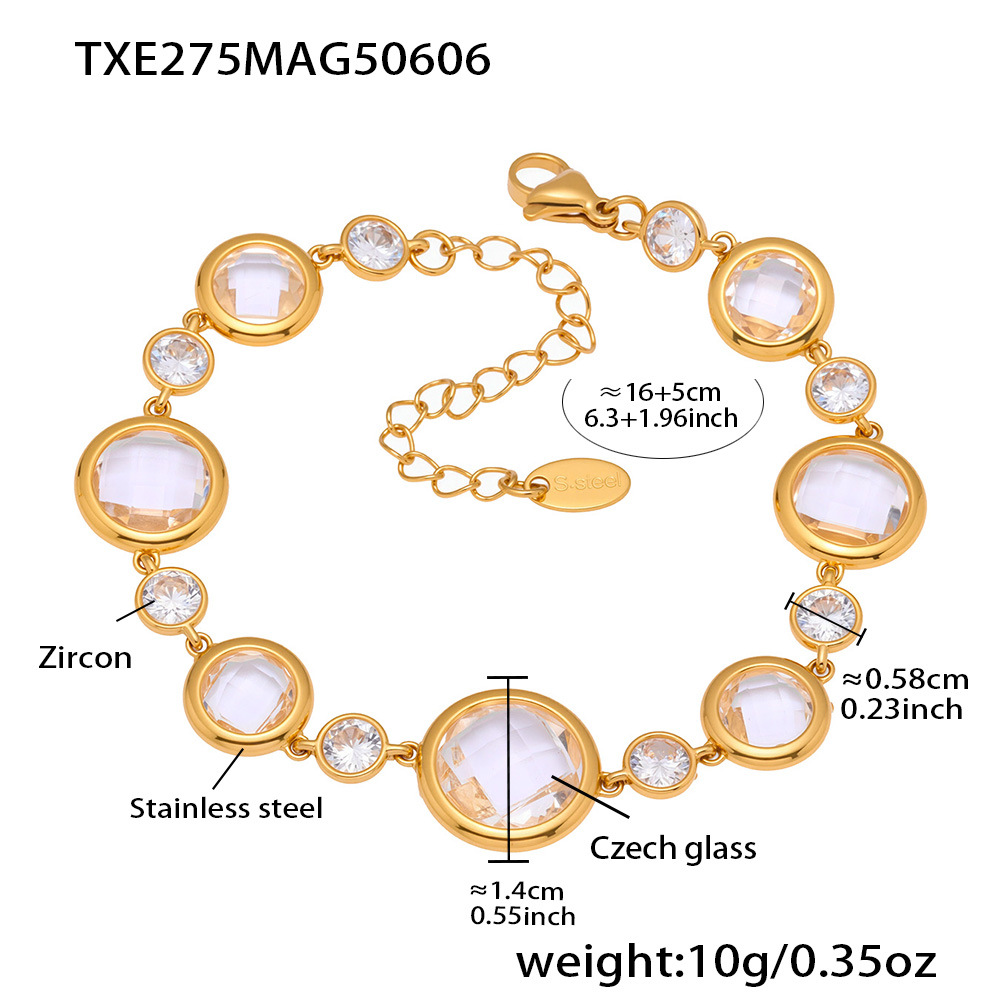 Txe275-gold white glass stone bracelet 16+5cm
