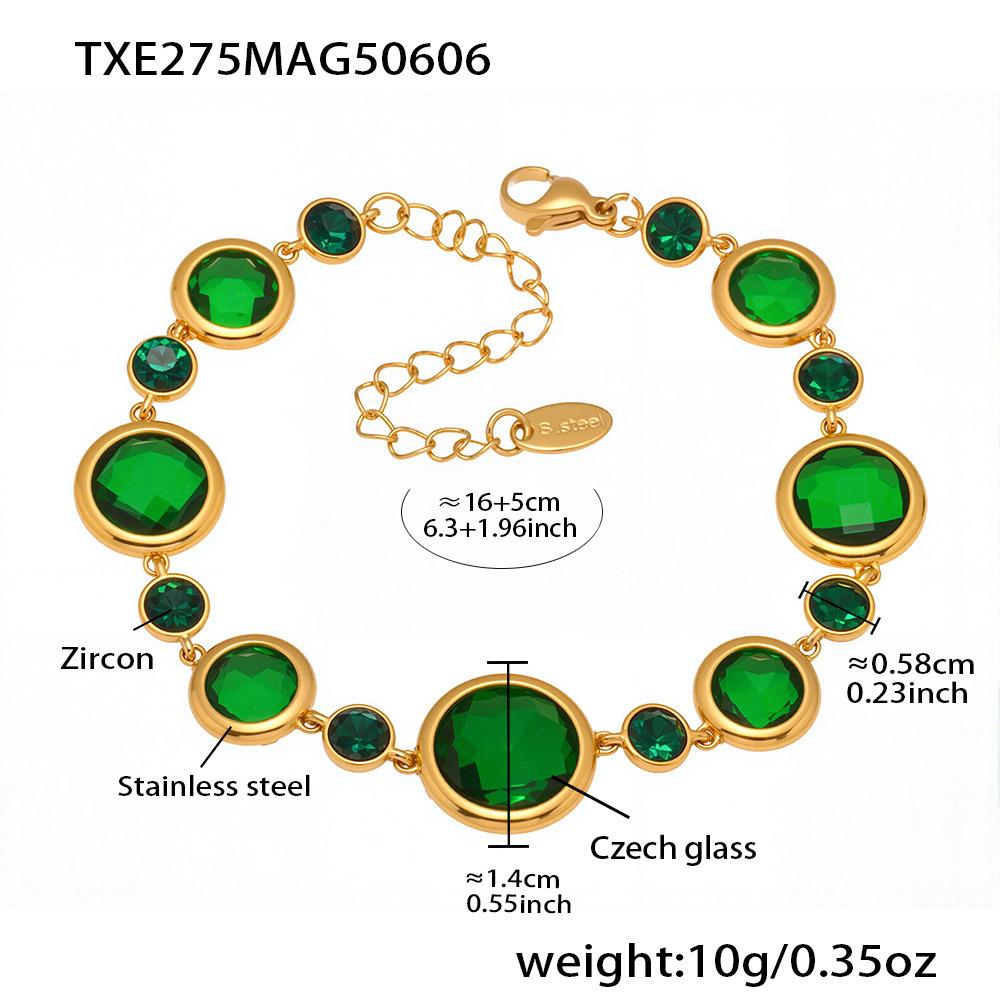 Txe275-gold green glass stone bracelet 16+5cm