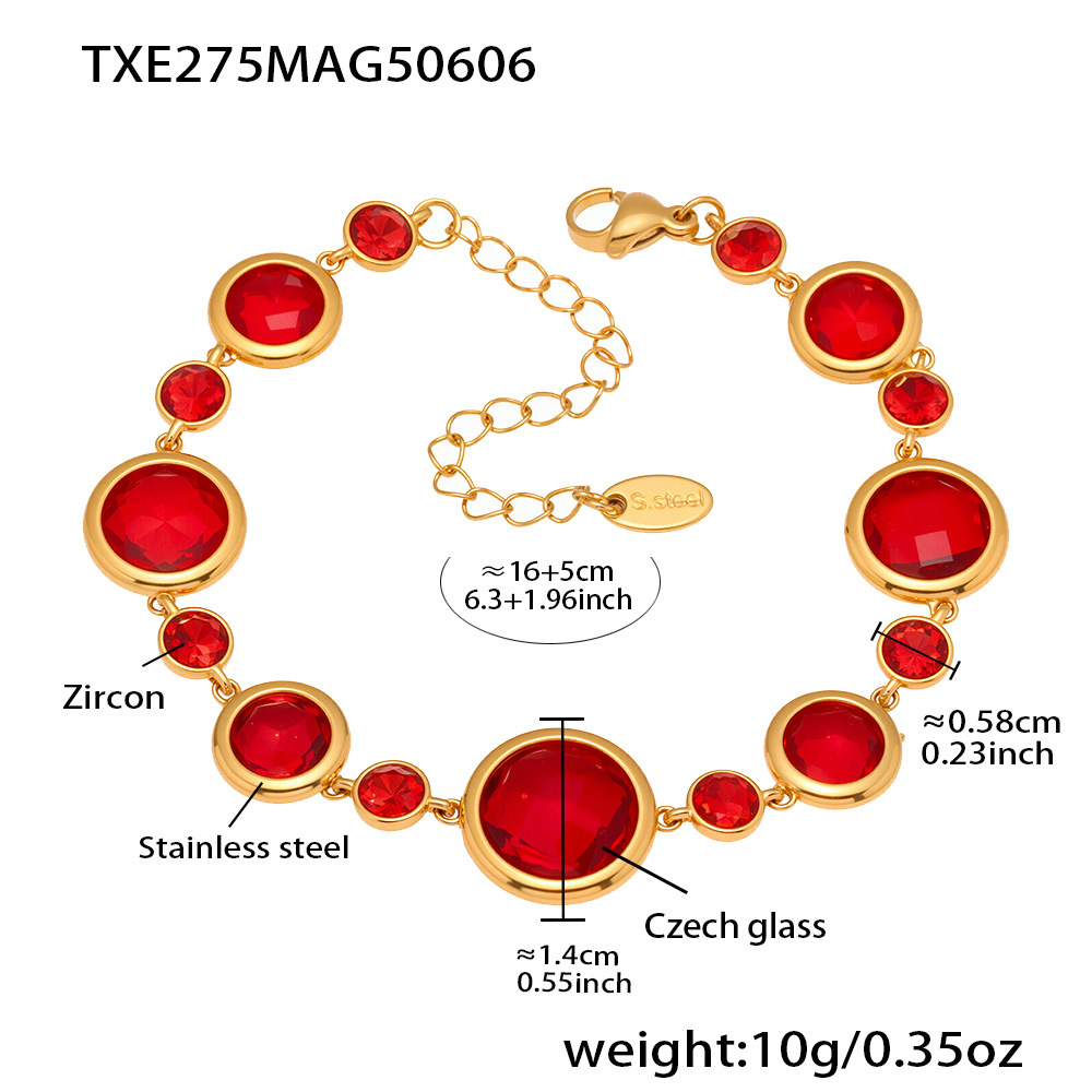 Txe275-gold red glass stone bracelet 16+5cm