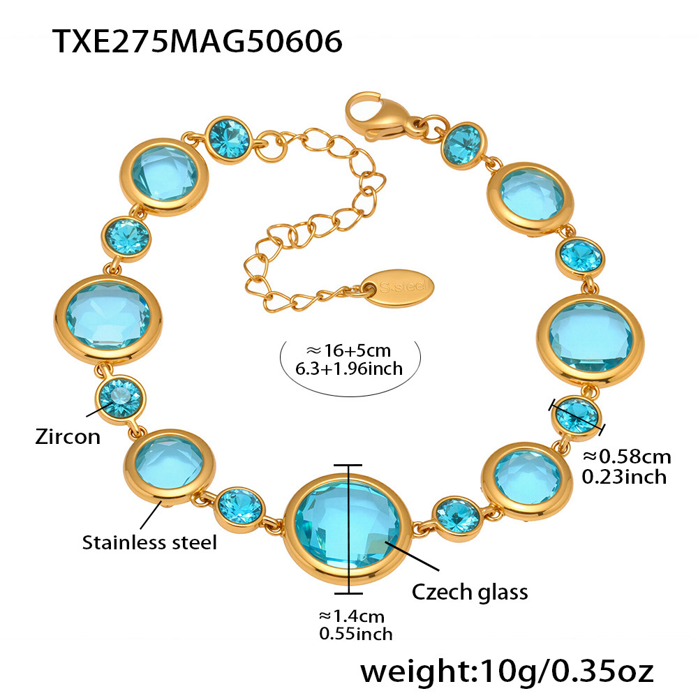 Txe275-gold blue glass stone bracelet 16+5cm