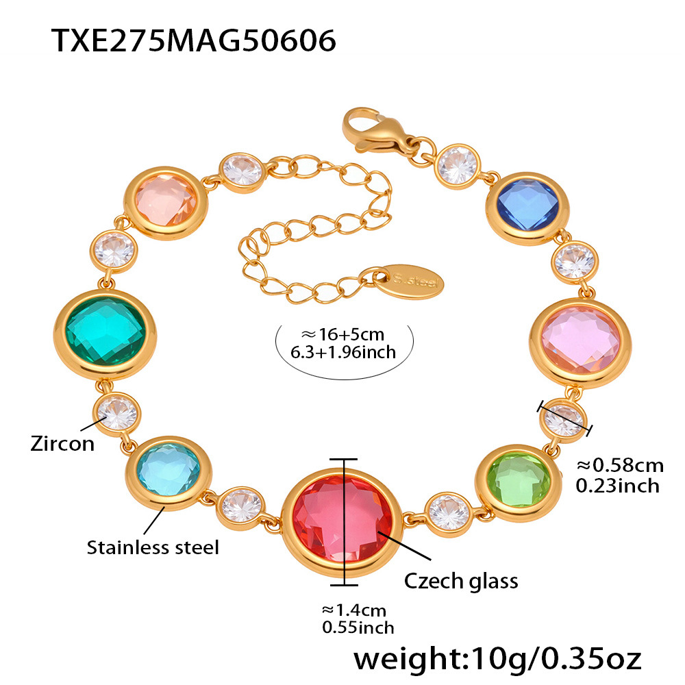 Txe275-gold mixed glass stone bracelet 16+5cm