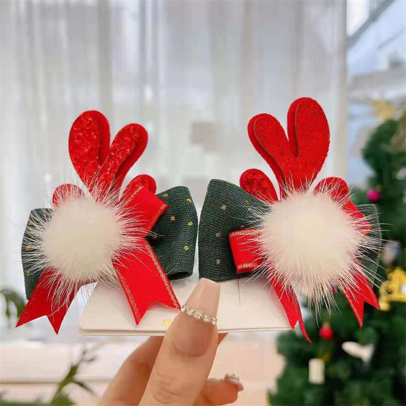 23# white hair ball red bow red antler