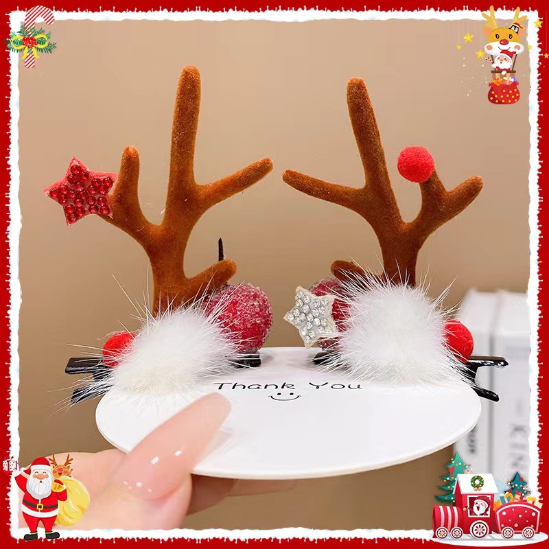 3# white hair ball apple brown antler clip