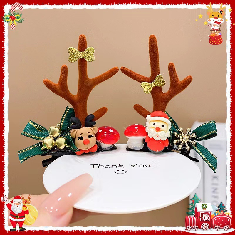 1-4# Christmas deer old man green bow tie brown antlers clip