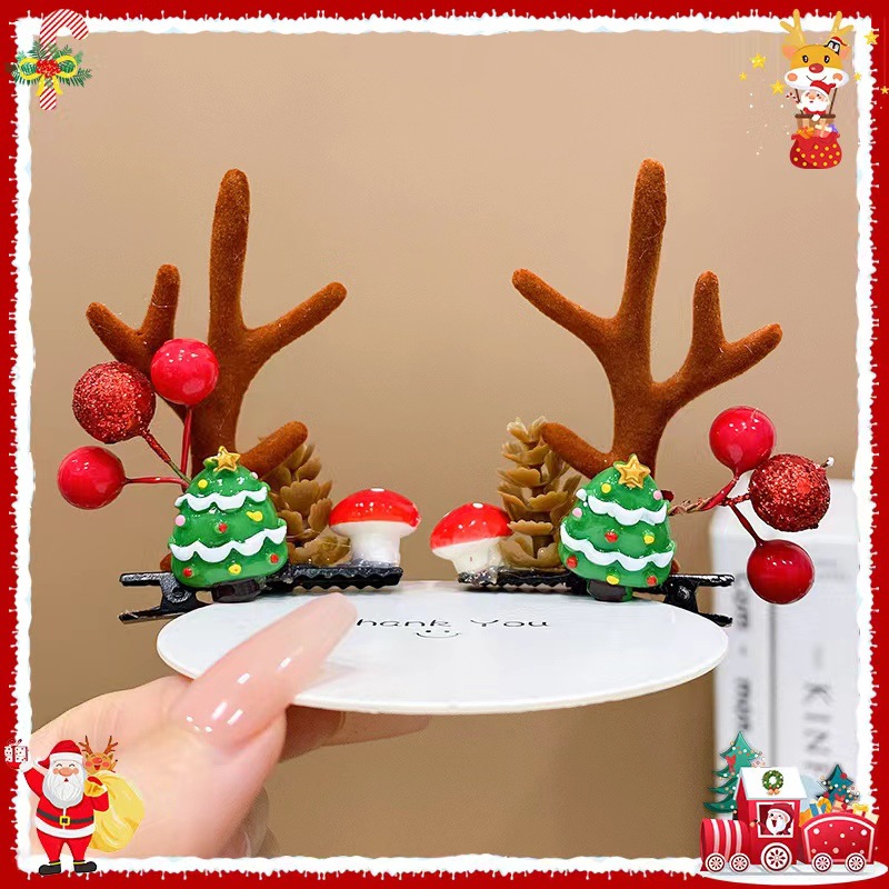 5# white green Christmas tree red beads brown antlers clip