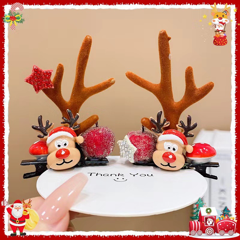 6# Christmas elk apple brown antler pair clip