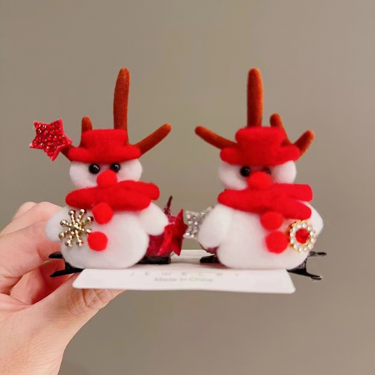 9# Christmas snowman brown antler pair clip