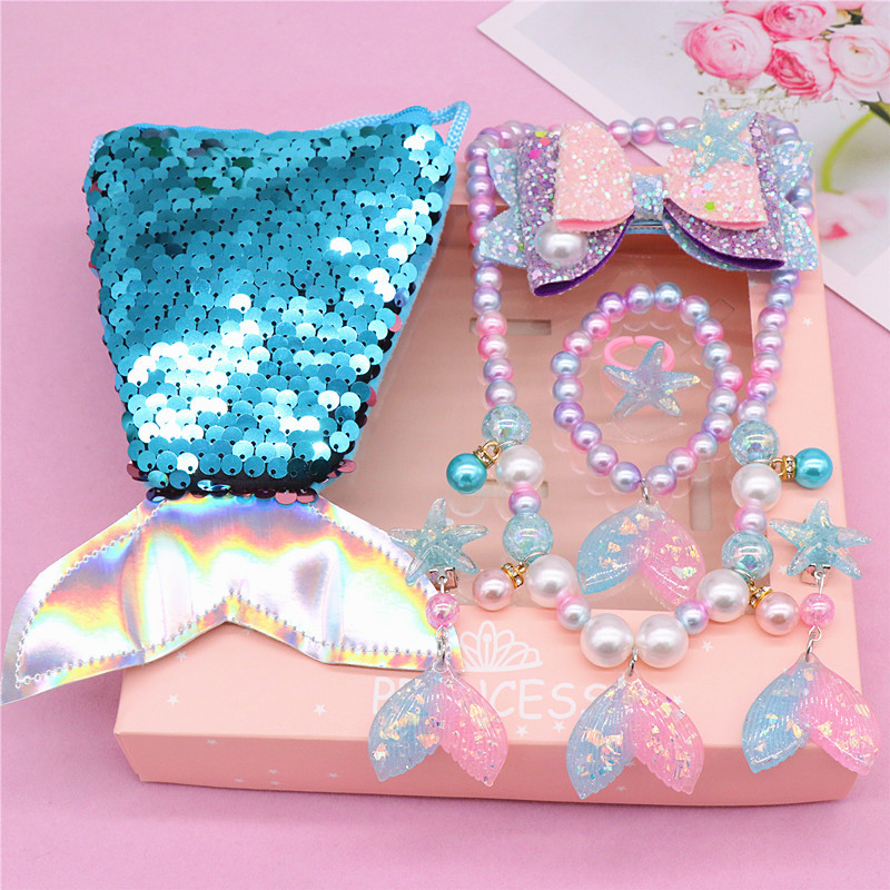 Gradient blue fishtail 7-piece coin purse boxed