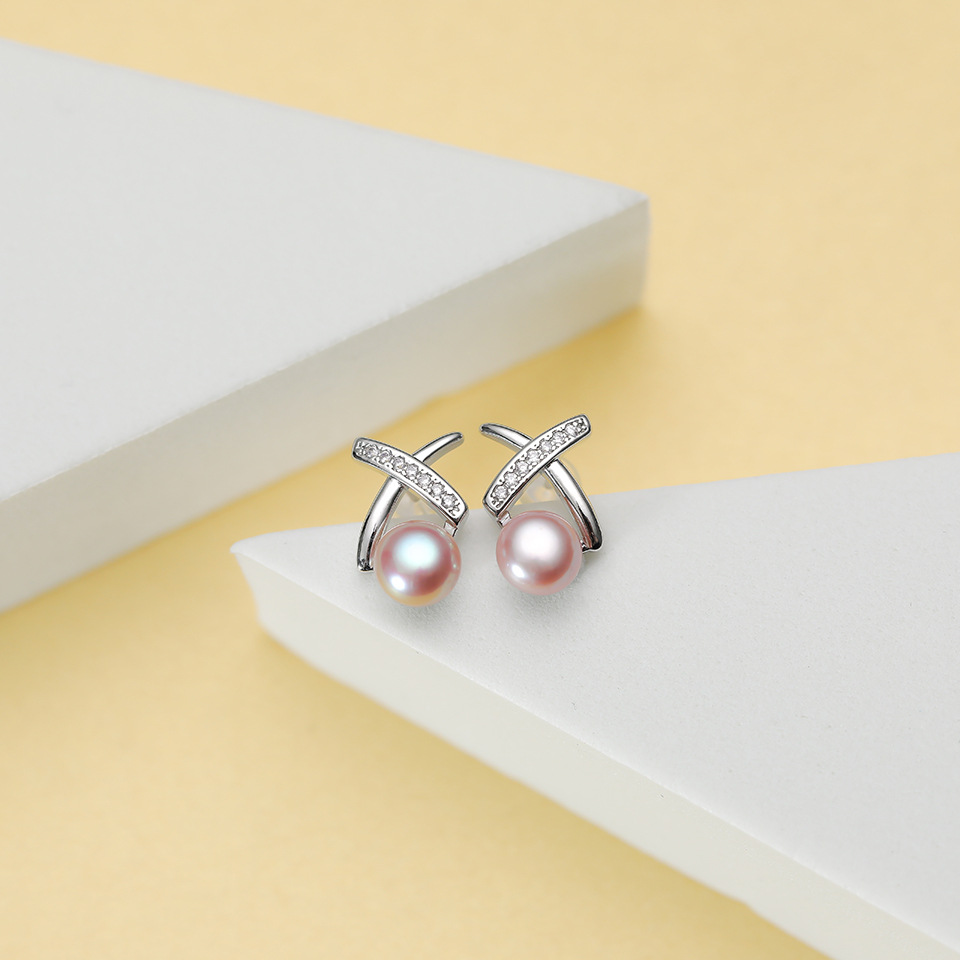 X-type white gold accessories purple pearl