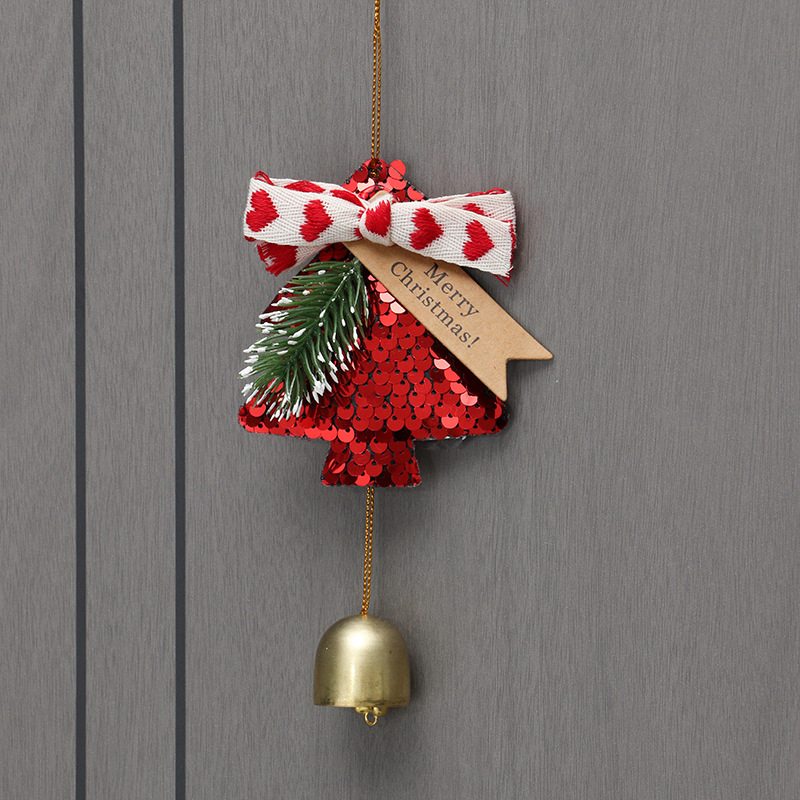 Sequined red Christmas tree Bell pendant