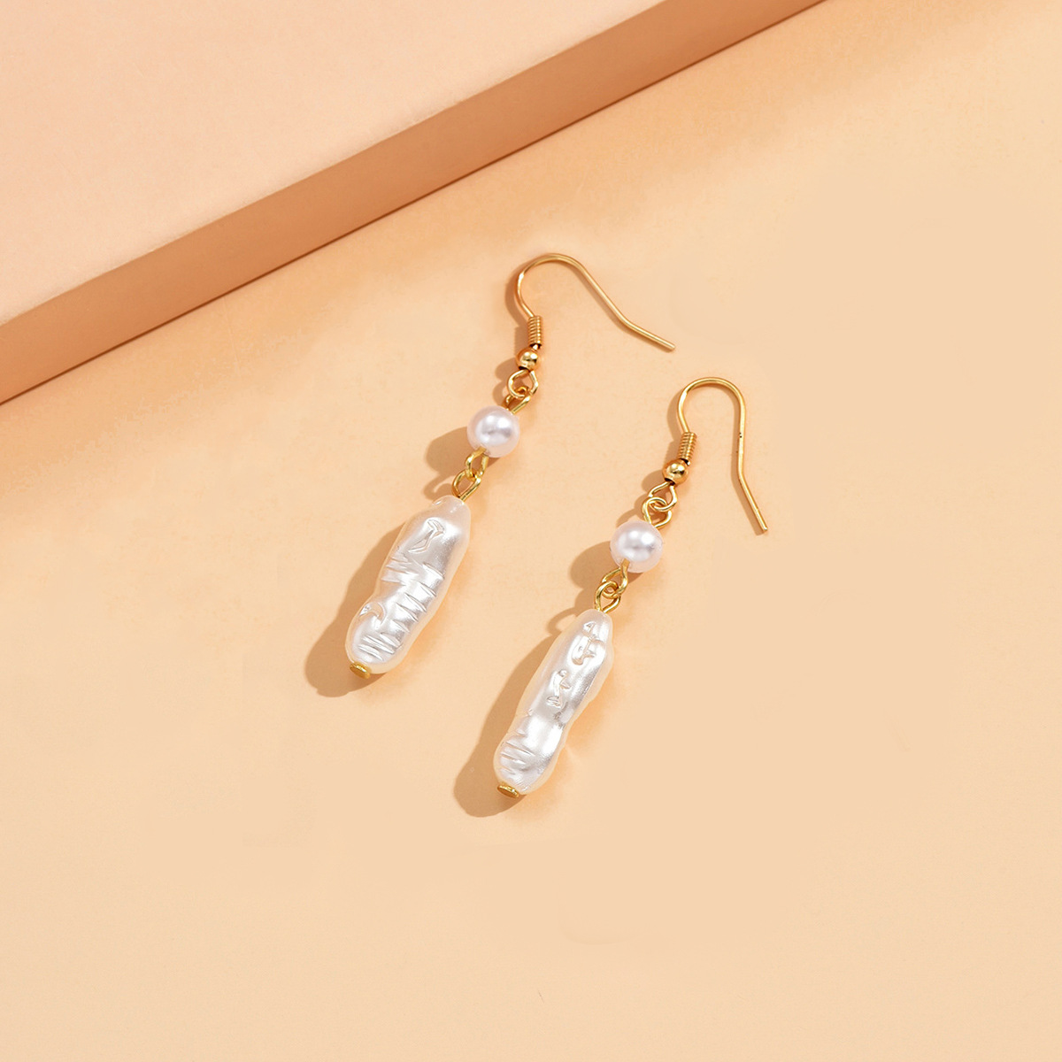 3-Gold Long Strip Pearl Drop Earrings
