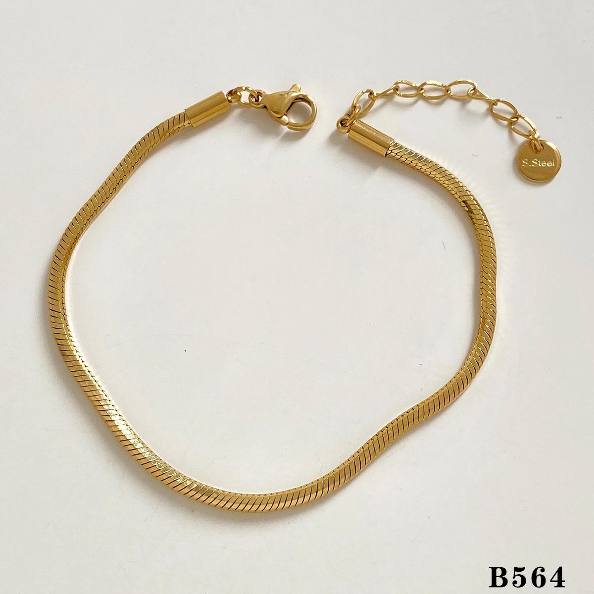 Octagonal snake bone chain gold bracelet B564