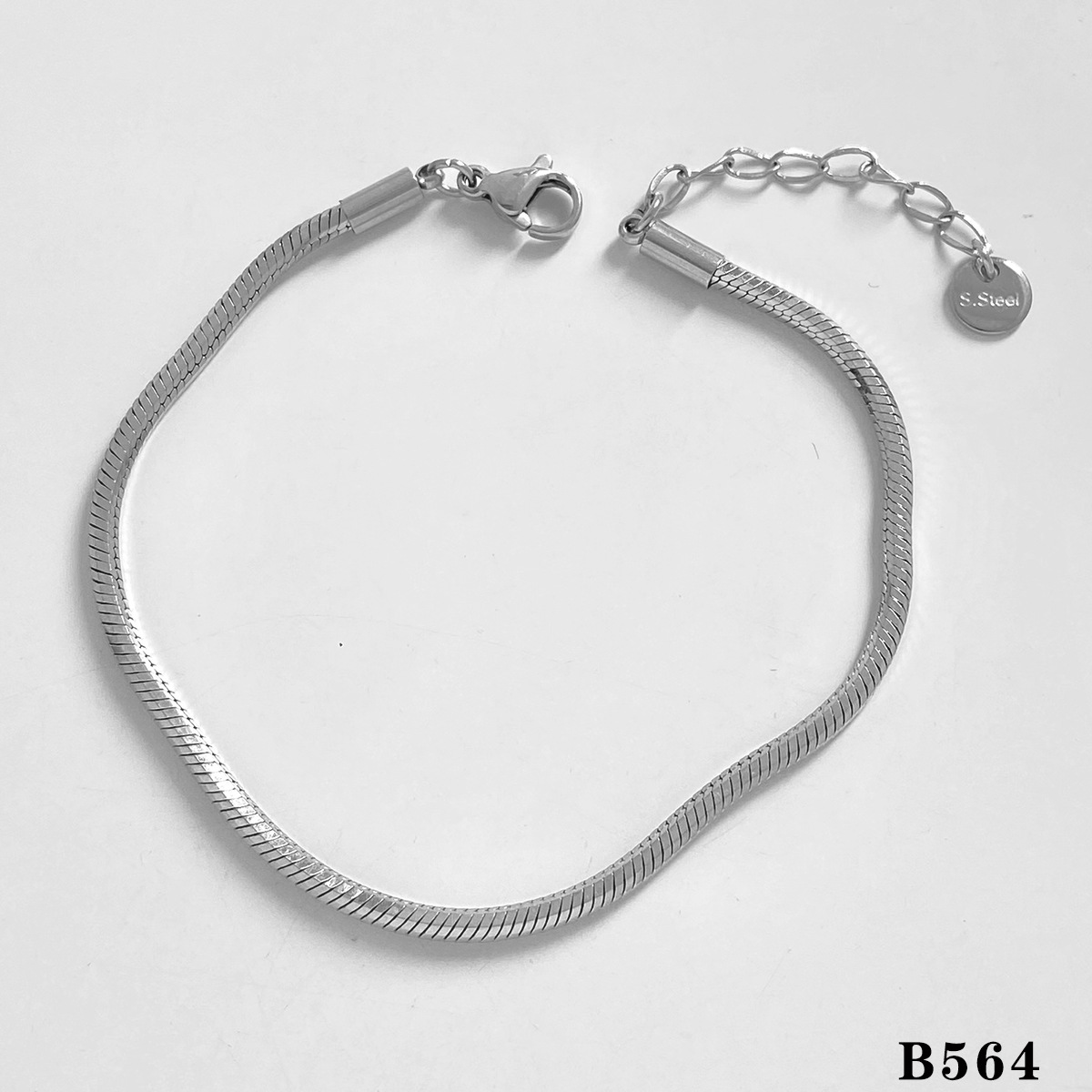 Octagonal snake bone chain silver bracelet B564