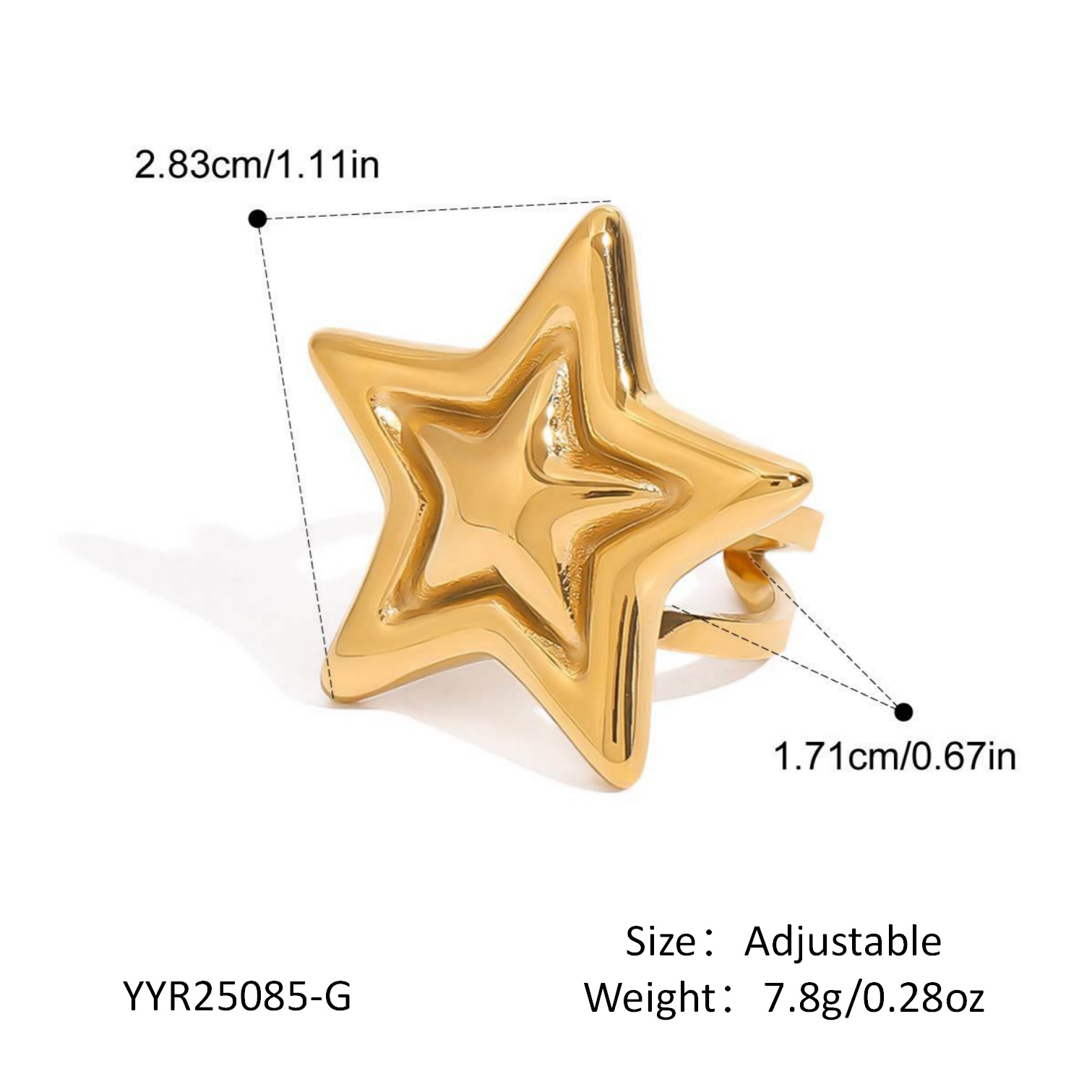 A golden five-pointed star ring