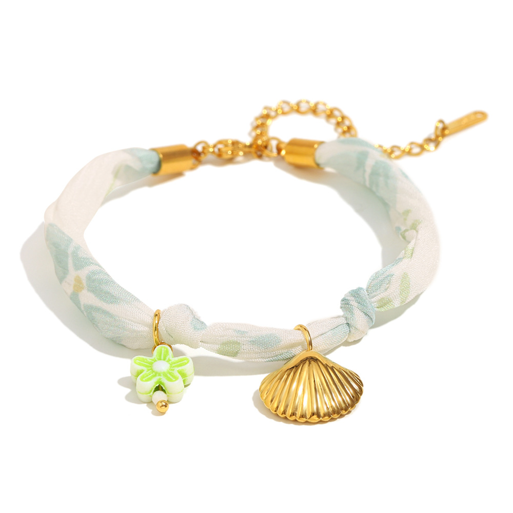Ribbon shell bracelet-gold green