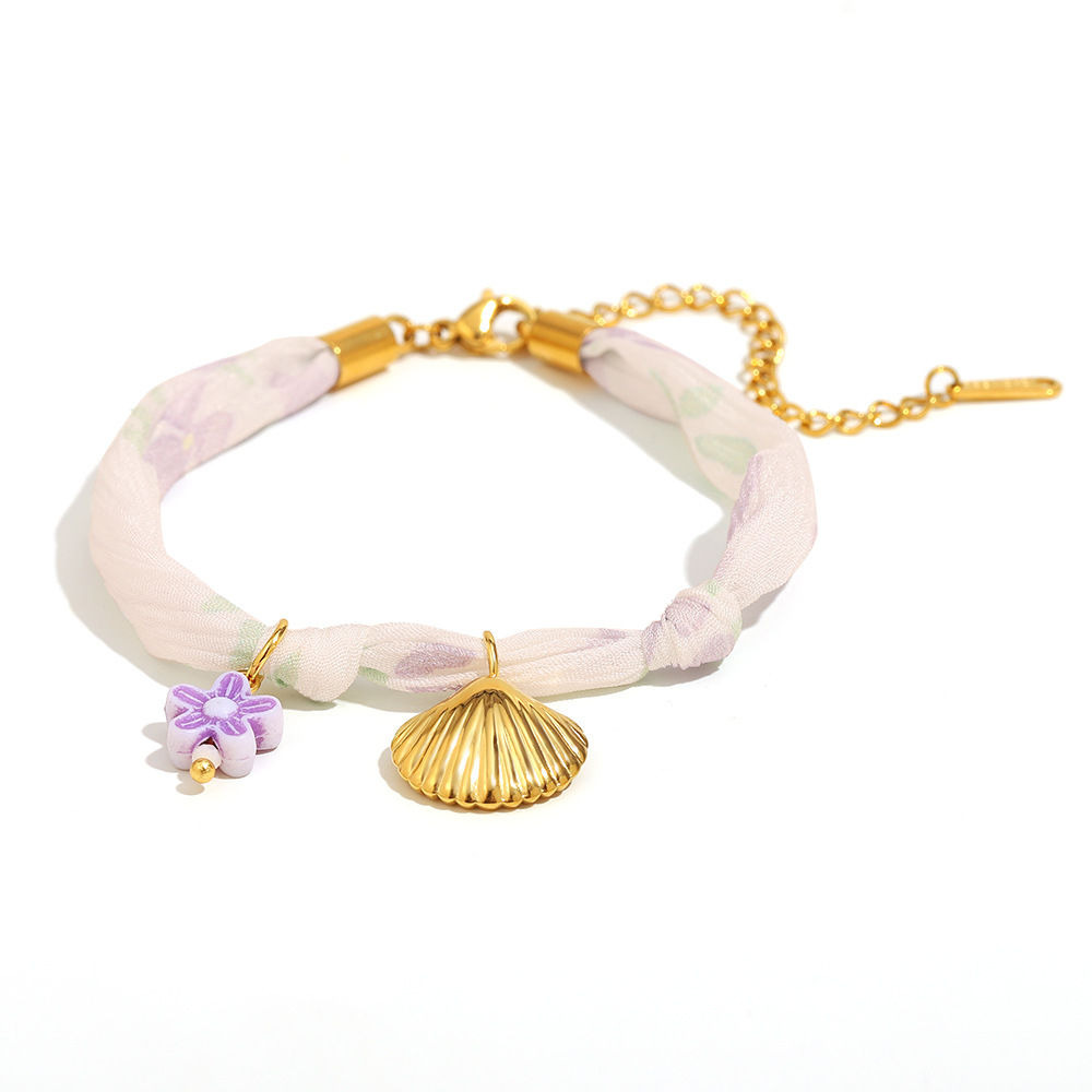 Ribbon shell bracelet-gold and purple