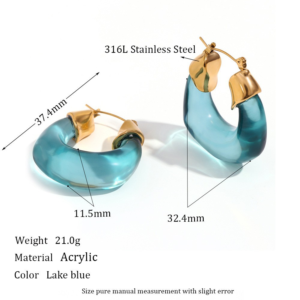 Exaggerated acrylic U-shaped earrings-Green