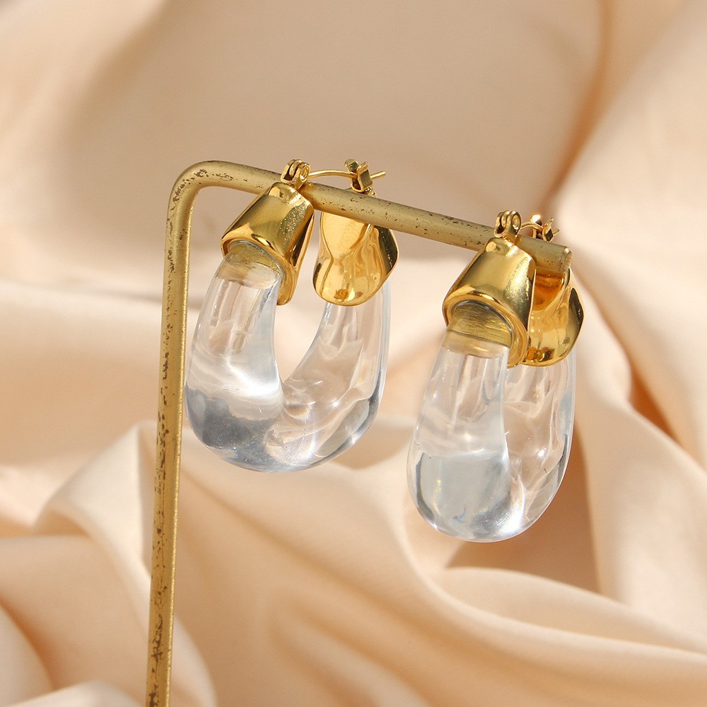 Exaggerated acrylic U-shaped earrings-transparent