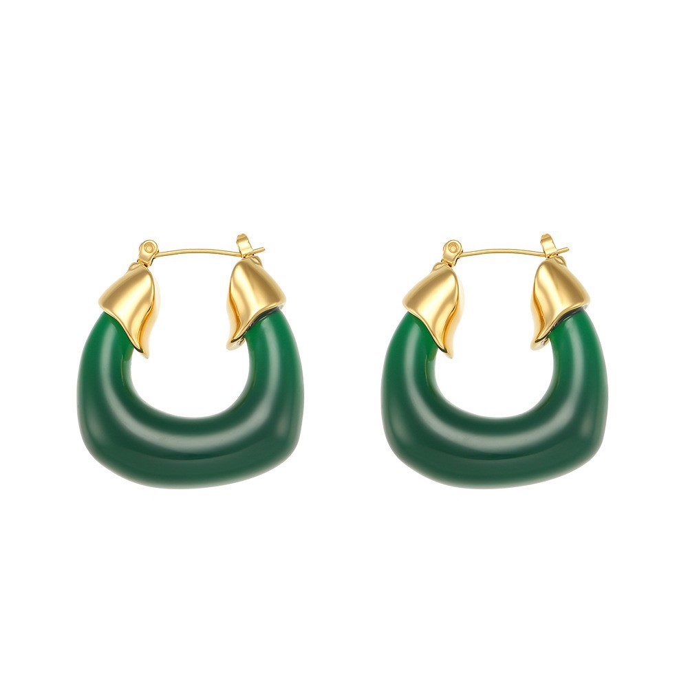 Exaggerated acrylic U-shaped earrings-dark green