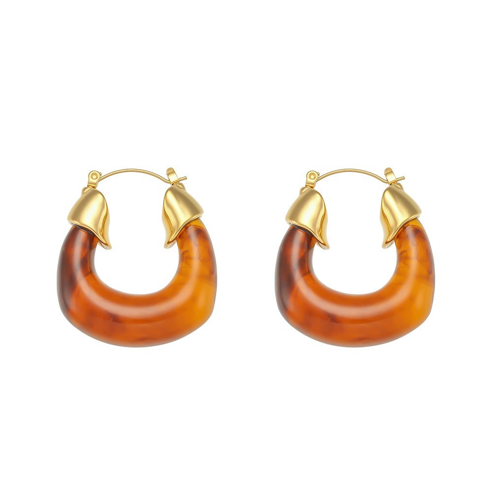 Exaggerated acrylic U-shaped earrings-tortoiseshell