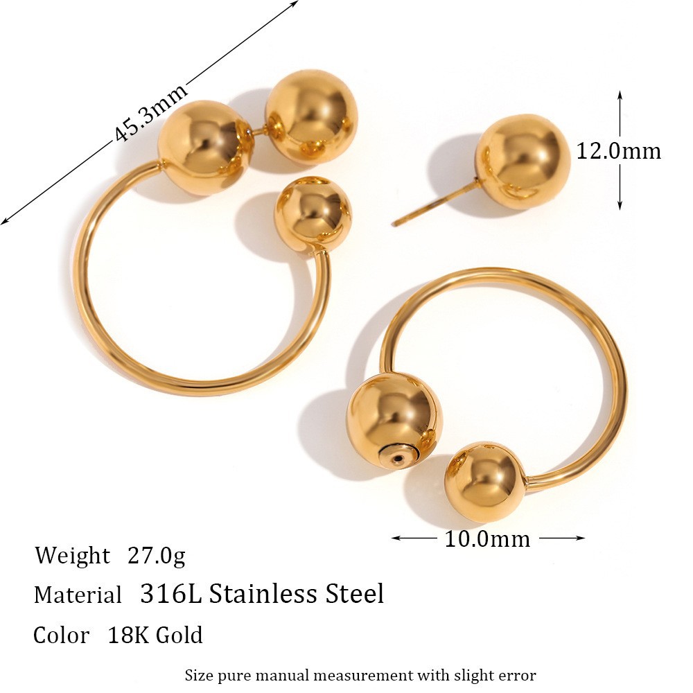 Exaggerated three-ball big ring ear ring-Gold