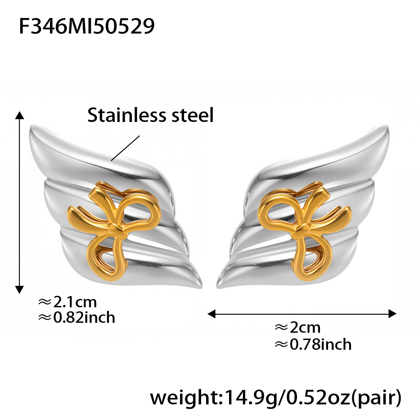 F346-steel color bow earrings
