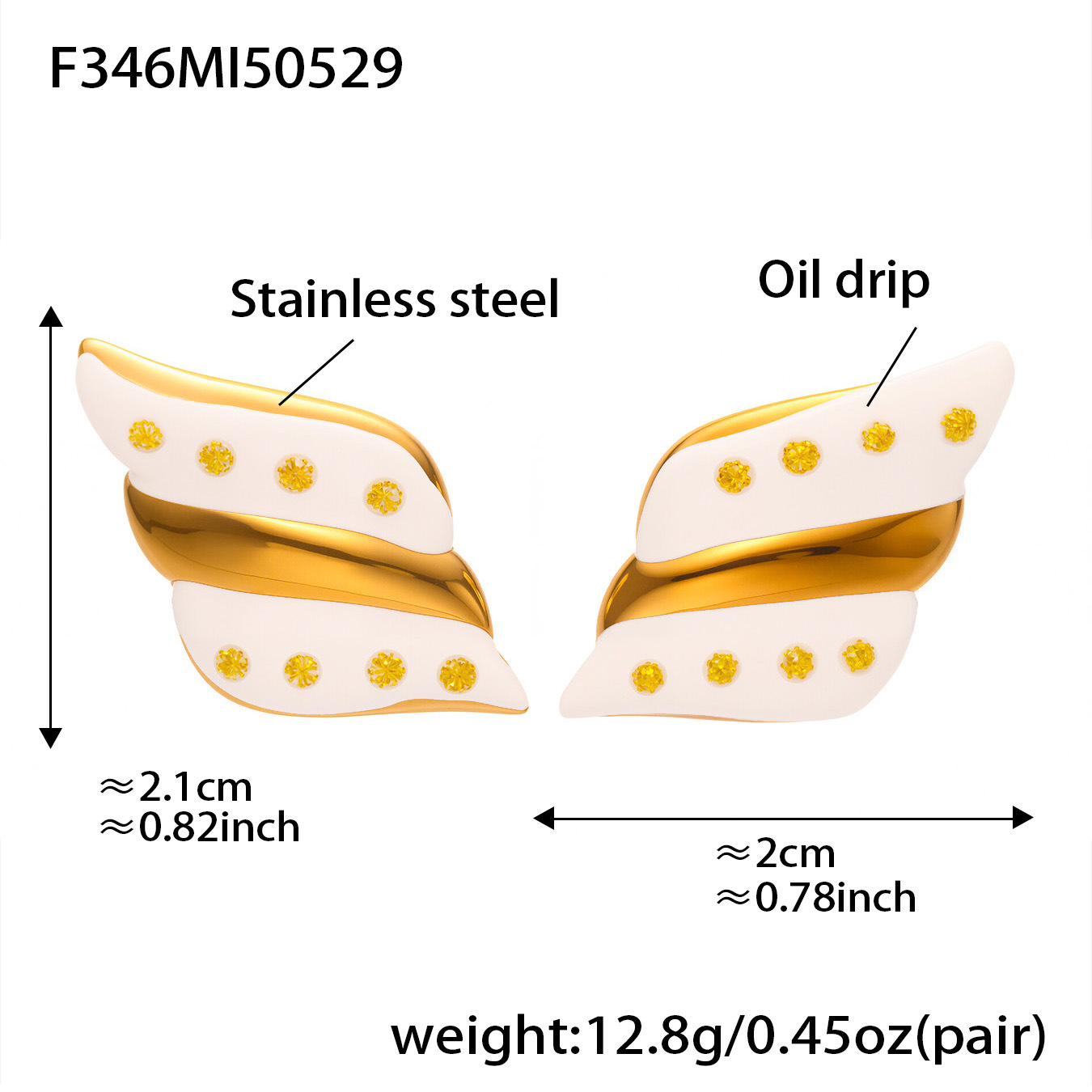 F346-gold white glaze earrings