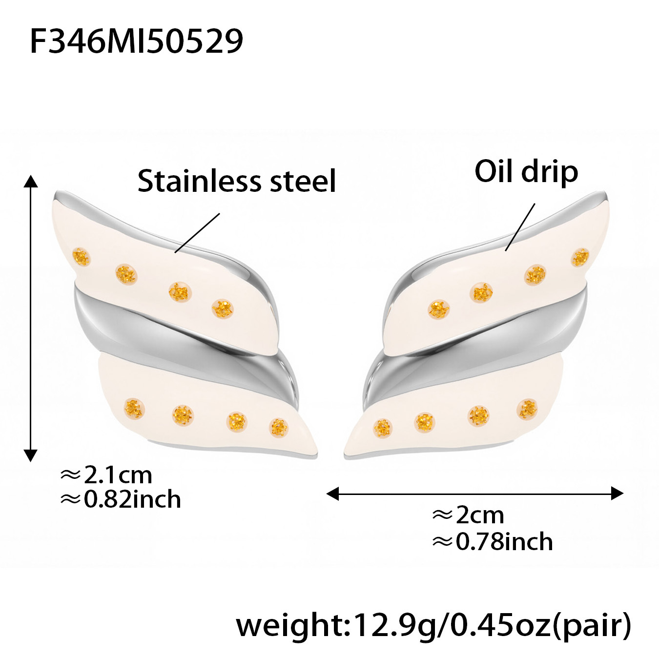 F346-steel color white glaze earrings