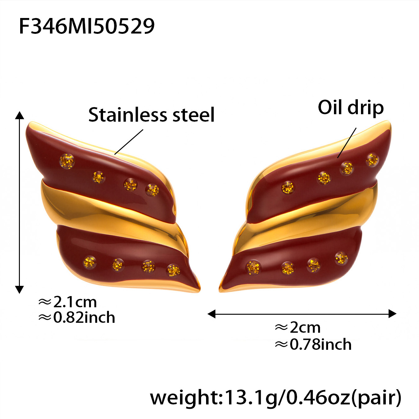 F346-gold red glaze earrings