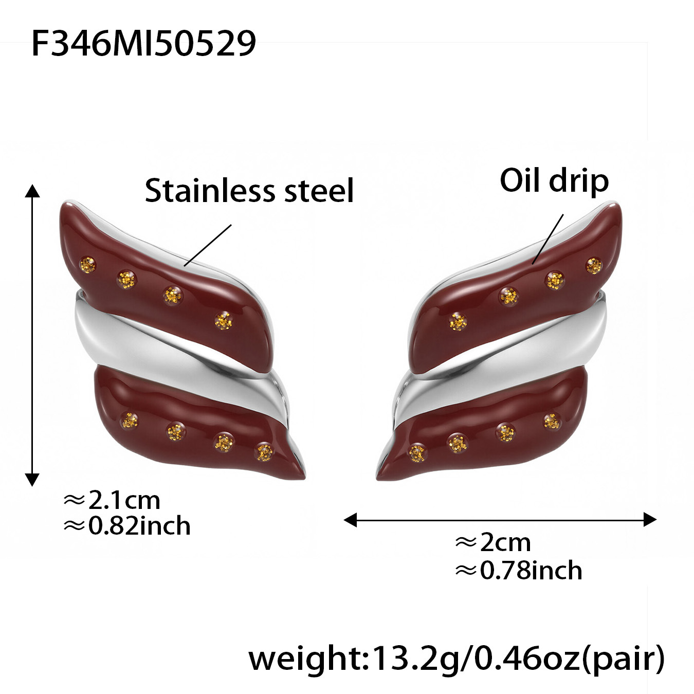 F346-steel color red glaze earrings