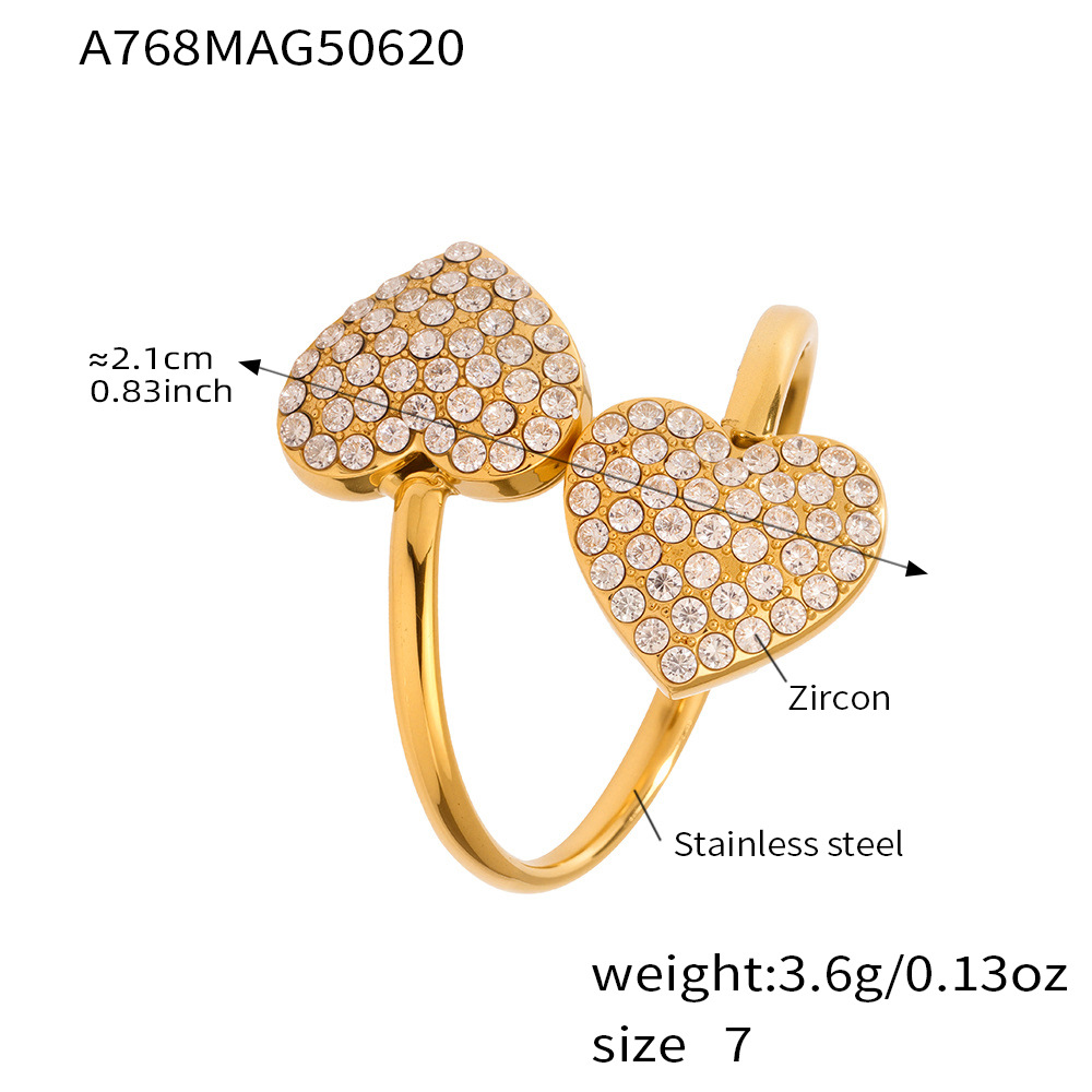 A768-gold double heart zircon ring