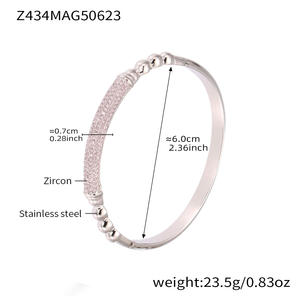 Z434-luxury buckle pink diamond bracelet steel color