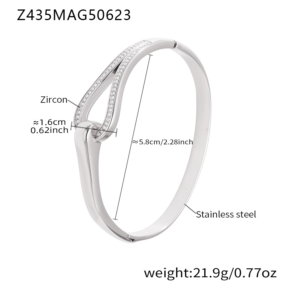Z435-horseshoe buckle 5a zircon bracelet steel color