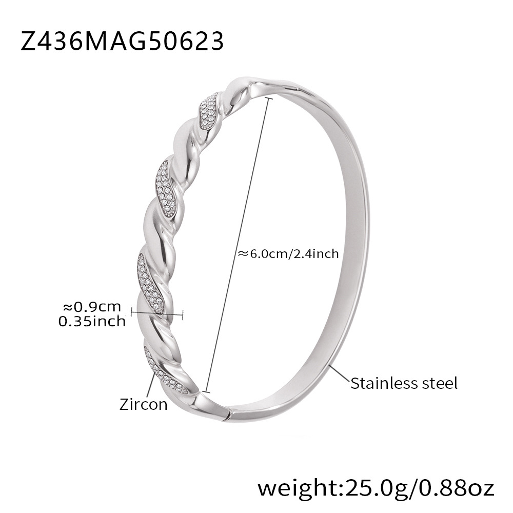 Z436-twist full diamond bracelet steel color white diamond