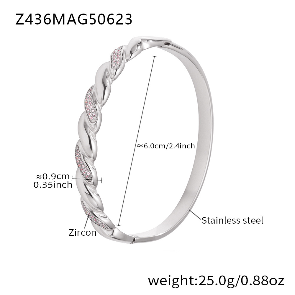 Z436-twist full diamond bracelet steel color pink diamond