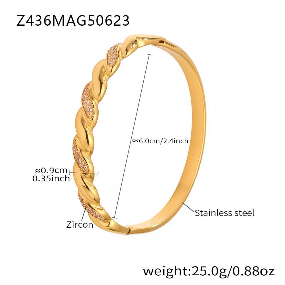 Z436-twist full diamond bracelet gold pink diamond
