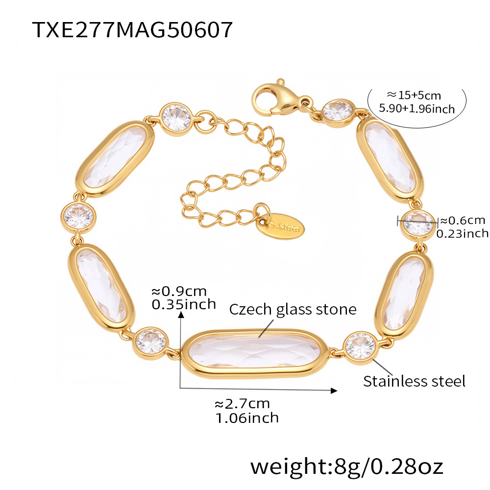 Txe277-gold white glass stone bracelet 15+5cm