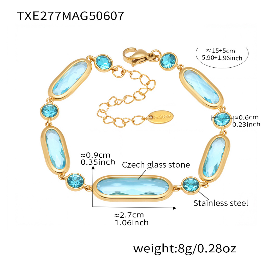 Txe277-gold blue glass stone bracelet 15+5cm