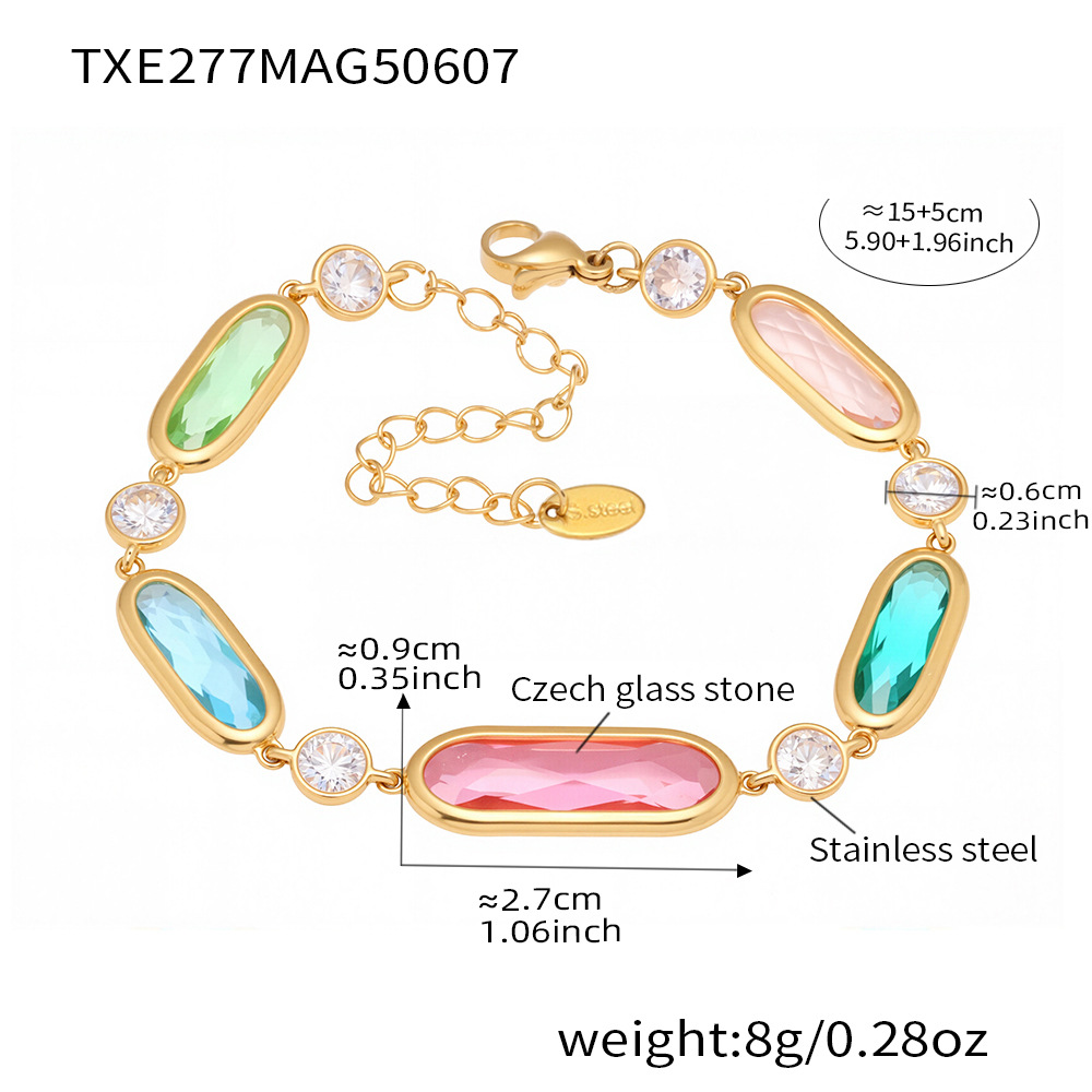 Txe277-gold mixed glass stone bracelet 15+5cm