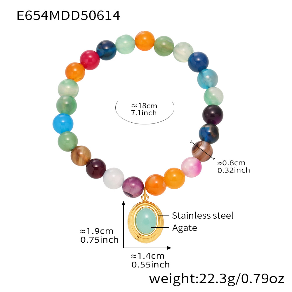 E654-mixed color natural stone beaded bracelet 18cm
