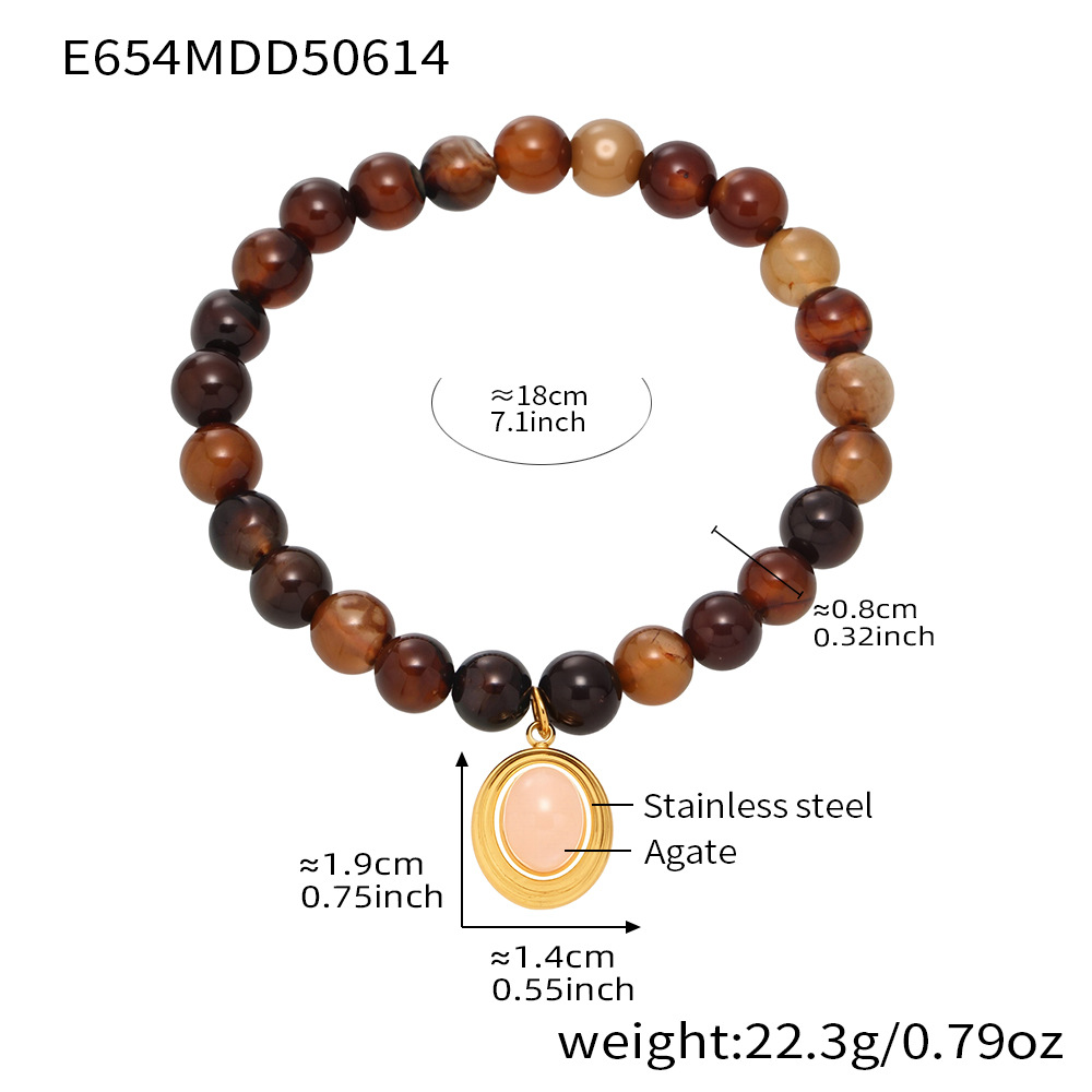 E654-black agate natural stone beaded bracelet 18cm