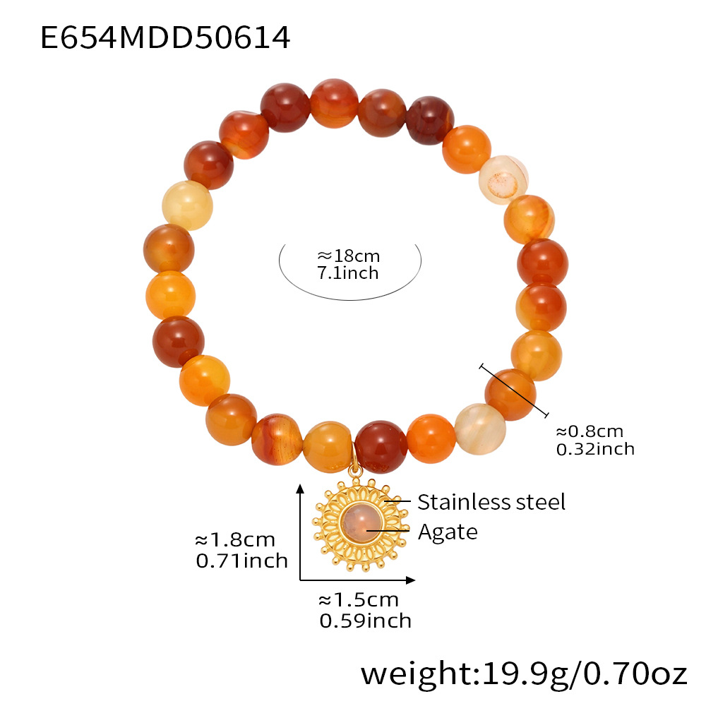 E654-orange natural stone beaded bracelet 18cm
