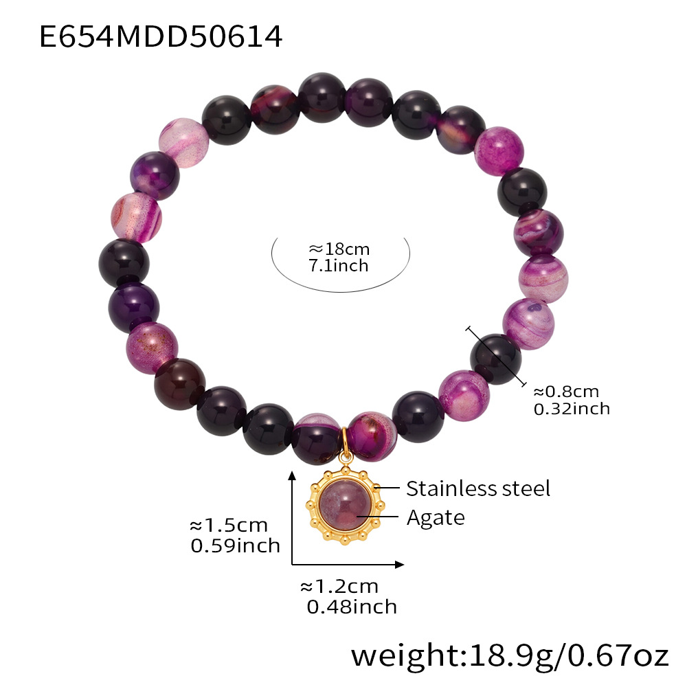 E654-purple natural stone beaded bracelet 18cm