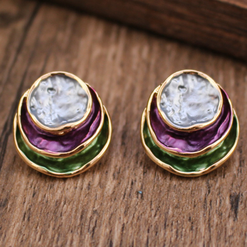 Silver purple green ring set