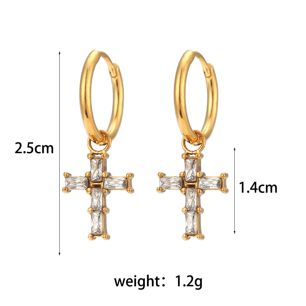 Long zircon cross ear buckle
