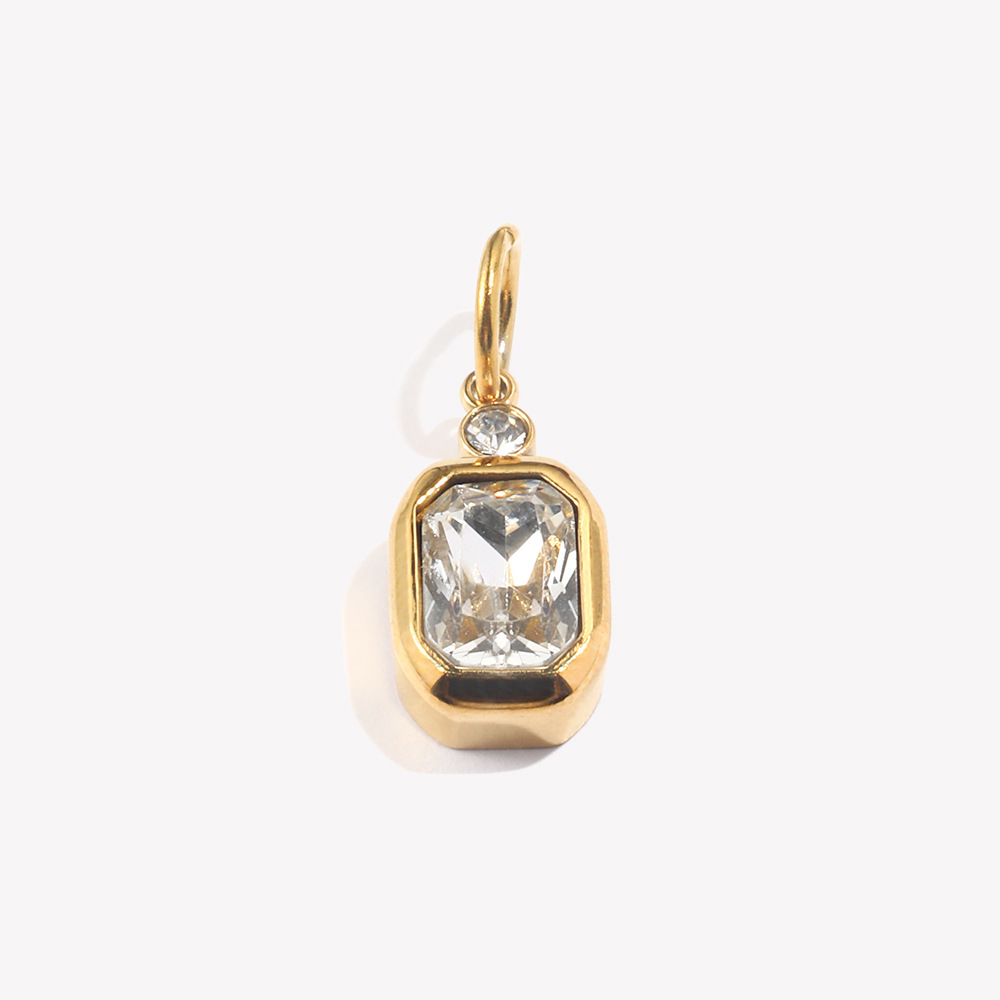Small square brick zircon pendant-gold-white diamond