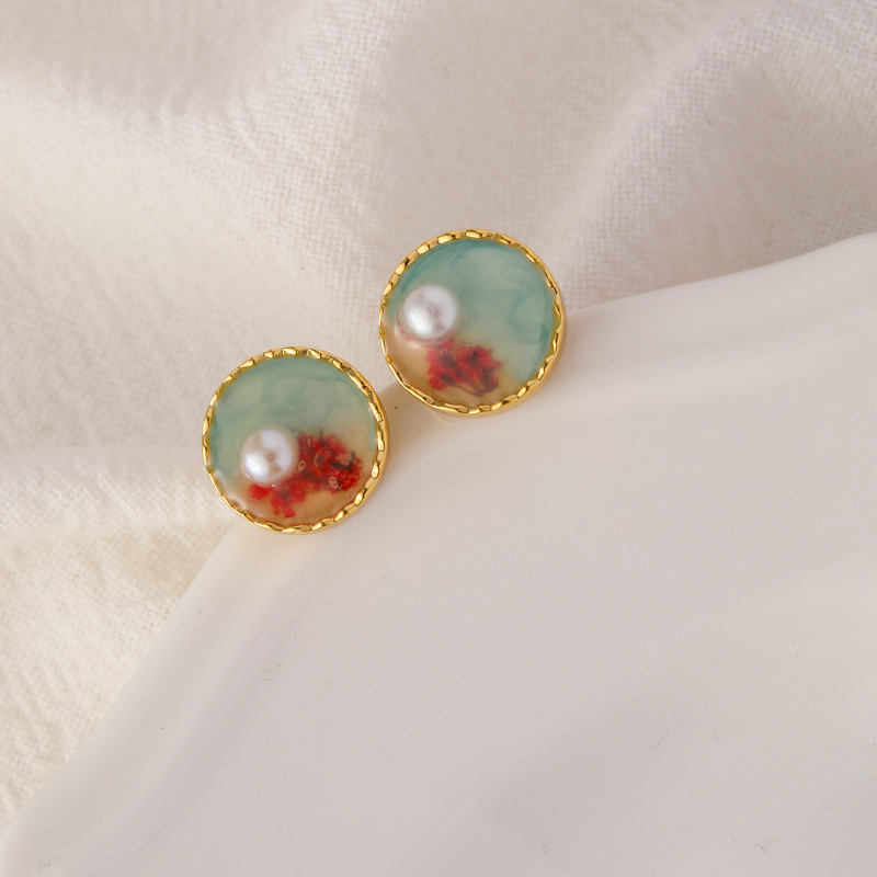 [s925 silver needle + copper plated 18k real gold + freshwater pearl]: nl10505e